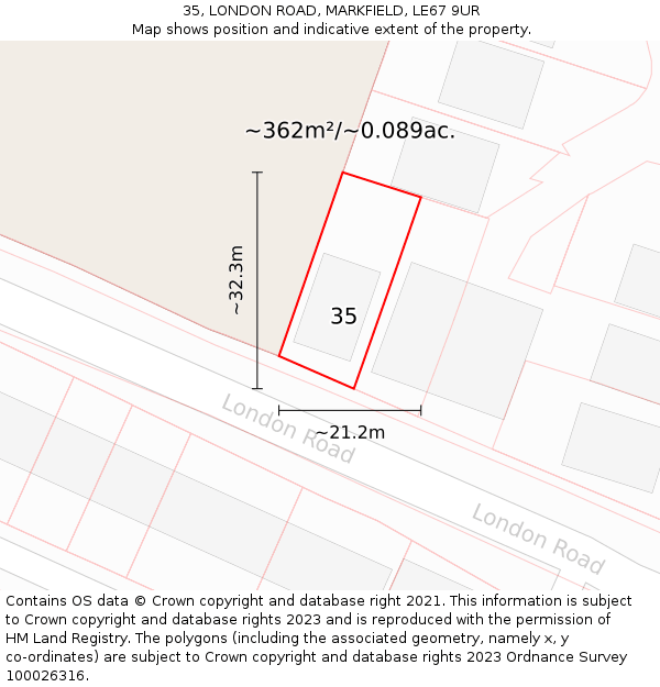 35, LONDON ROAD, MARKFIELD, LE67 9UR: Plot and title map