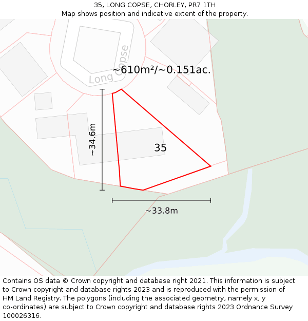 35, LONG COPSE, CHORLEY, PR7 1TH: Plot and title map