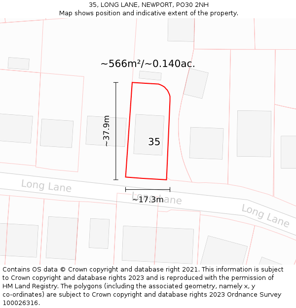 35, LONG LANE, NEWPORT, PO30 2NH: Plot and title map