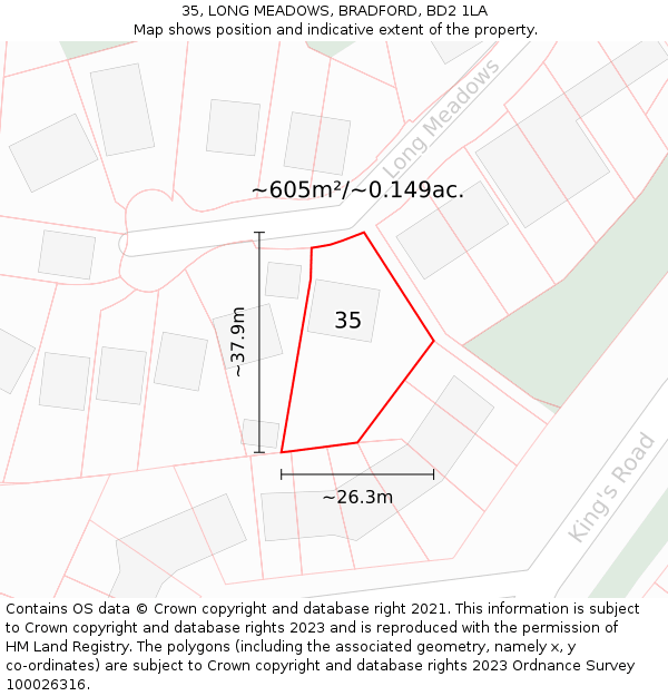 35, LONG MEADOWS, BRADFORD, BD2 1LA: Plot and title map