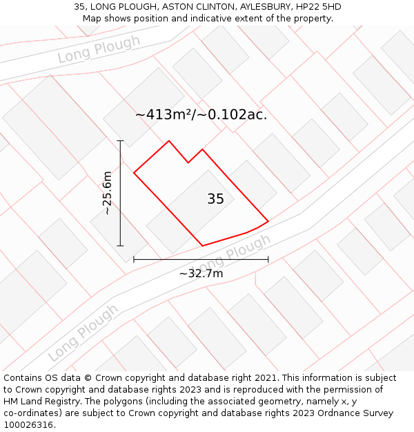 35, LONG PLOUGH, ASTON CLINTON, AYLESBURY, HP22 5HD: Plot and title map