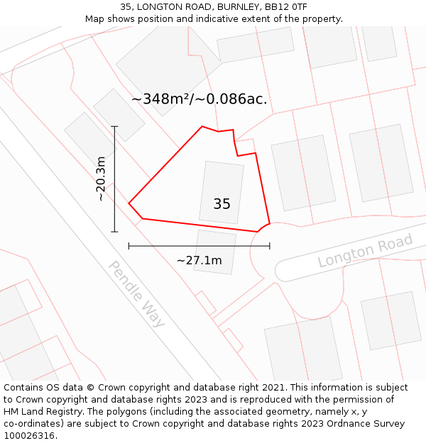 35, LONGTON ROAD, BURNLEY, BB12 0TF: Plot and title map