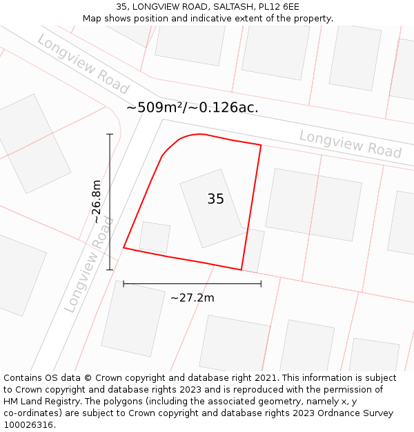 35, LONGVIEW ROAD, SALTASH, PL12 6EE: Plot and title map