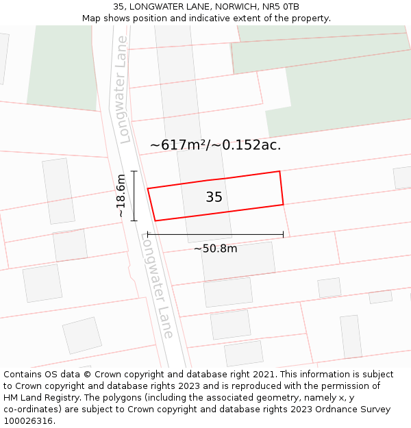 35, LONGWATER LANE, NORWICH, NR5 0TB: Plot and title map