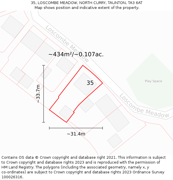 35, LOSCOMBE MEADOW, NORTH CURRY, TAUNTON, TA3 6AT: Plot and title map