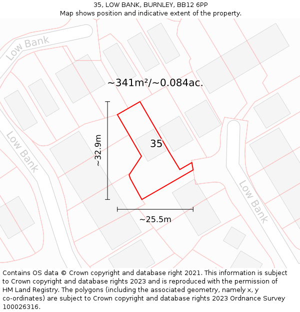 35, LOW BANK, BURNLEY, BB12 6PP: Plot and title map