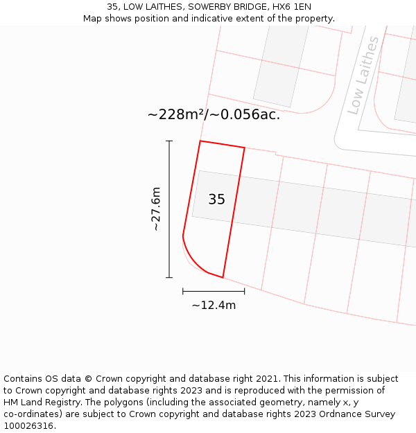 35, LOW LAITHES, SOWERBY BRIDGE, HX6 1EN: Plot and title map