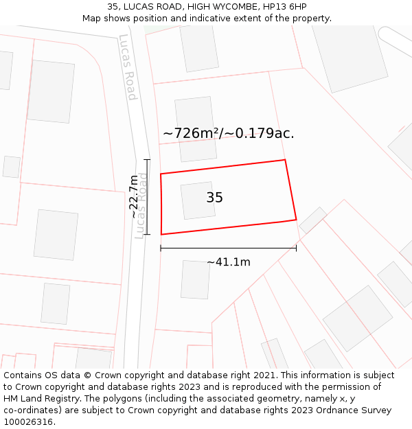 35, LUCAS ROAD, HIGH WYCOMBE, HP13 6HP: Plot and title map