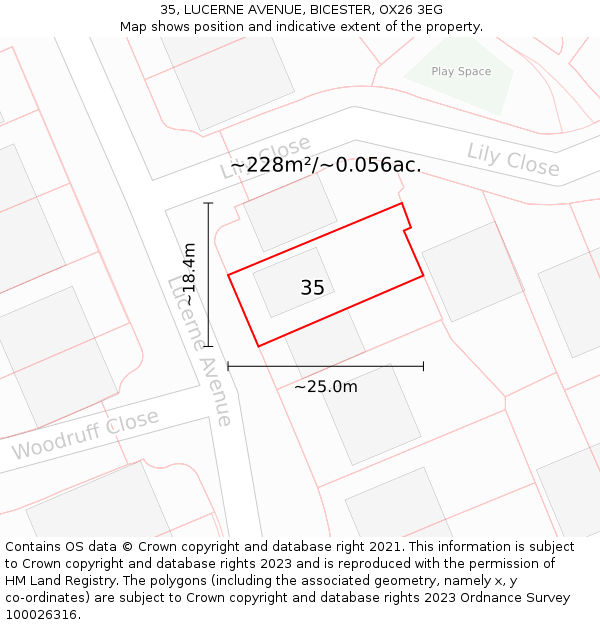 35, LUCERNE AVENUE, BICESTER, OX26 3EG: Plot and title map