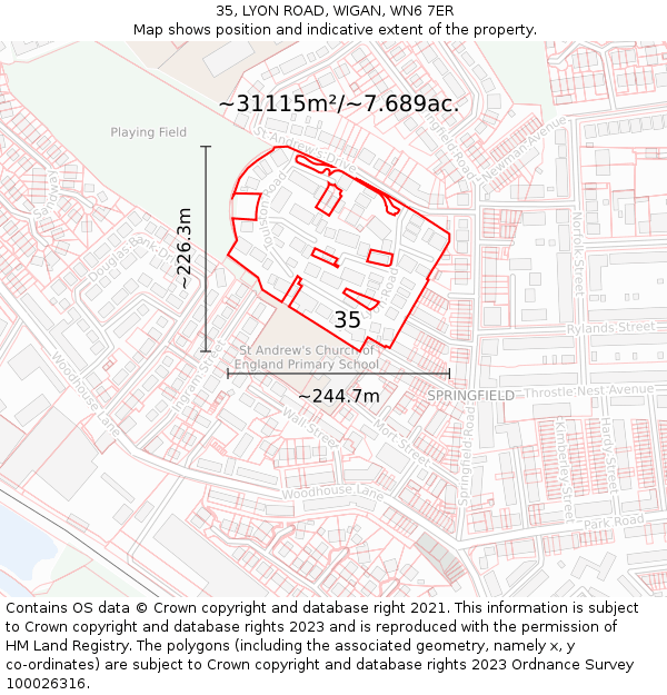 35, LYON ROAD, WIGAN, WN6 7ER: Plot and title map