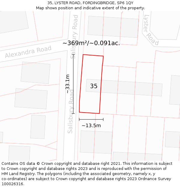 35, LYSTER ROAD, FORDINGBRIDGE, SP6 1QY: Plot and title map