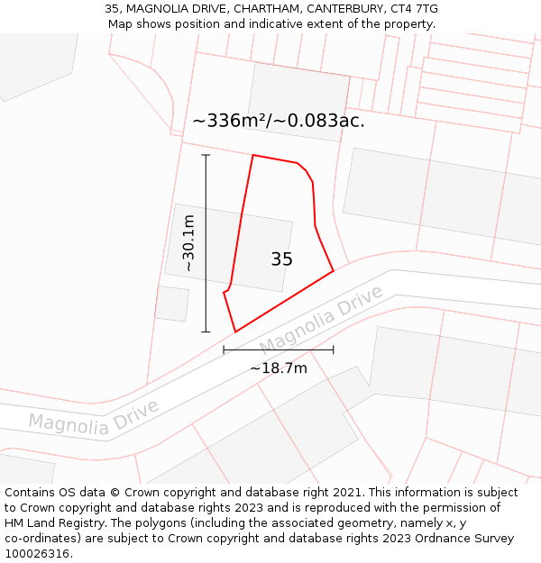 35, MAGNOLIA DRIVE, CHARTHAM, CANTERBURY, CT4 7TG: Plot and title map