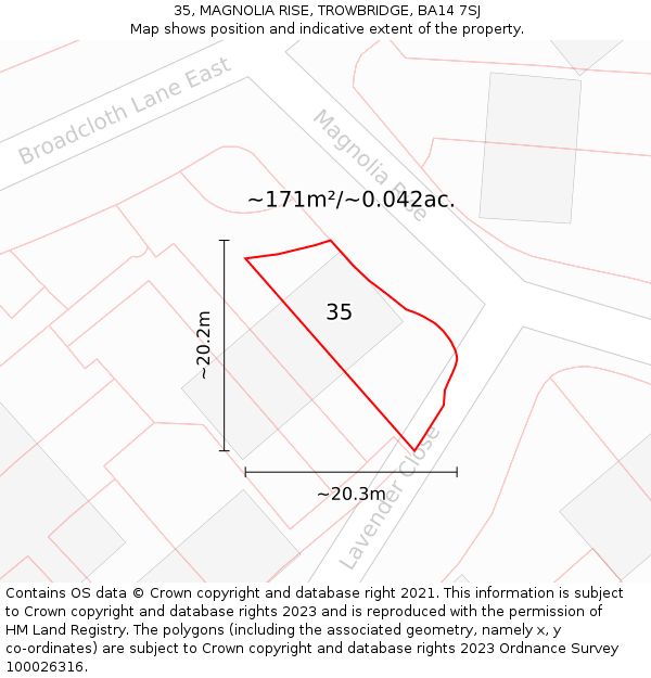 35, MAGNOLIA RISE, TROWBRIDGE, BA14 7SJ: Plot and title map