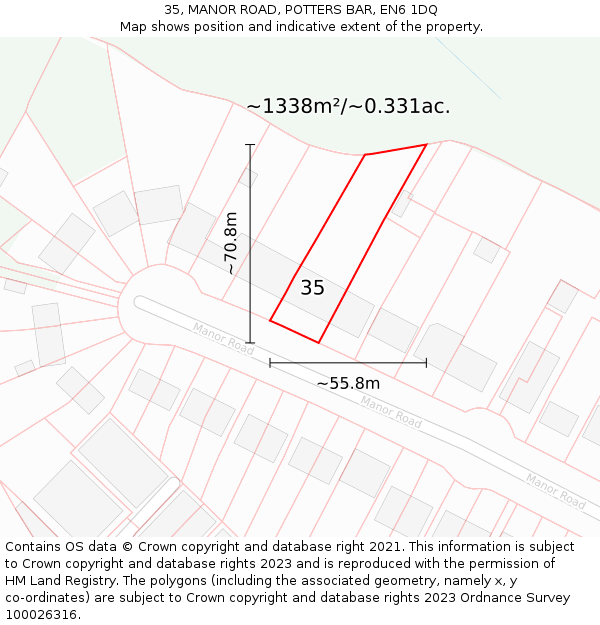 35, MANOR ROAD, POTTERS BAR, EN6 1DQ: Plot and title map