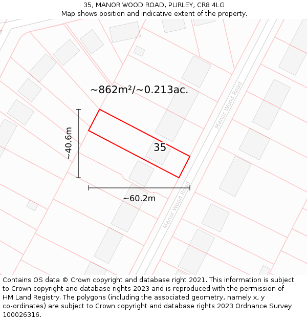 35, MANOR WOOD ROAD, PURLEY, CR8 4LG: Plot and title map