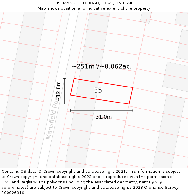 35, MANSFIELD ROAD, HOVE, BN3 5NL: Plot and title map