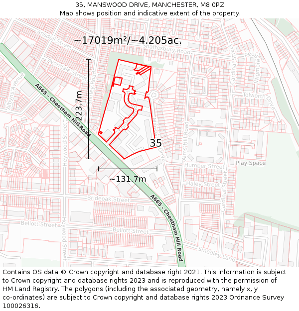 35, MANSWOOD DRIVE, MANCHESTER, M8 0PZ: Plot and title map