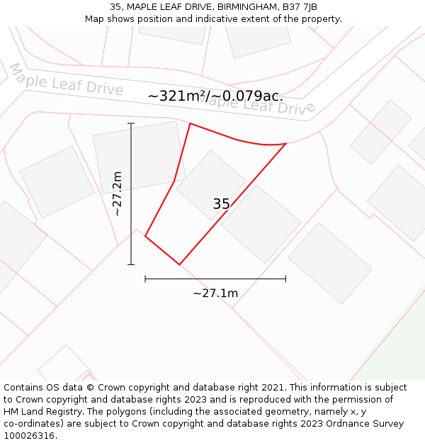 35, MAPLE LEAF DRIVE, BIRMINGHAM, B37 7JB: Plot and title map