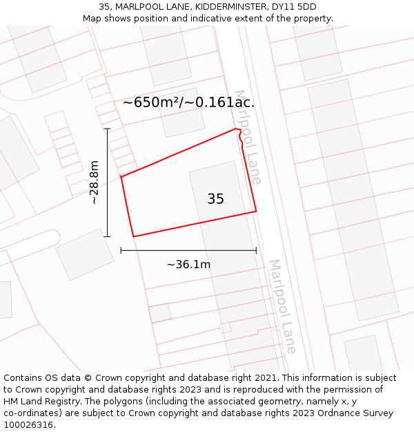 35, MARLPOOL LANE, KIDDERMINSTER, DY11 5DD: Plot and title map