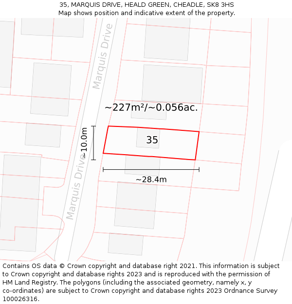 35, MARQUIS DRIVE, HEALD GREEN, CHEADLE, SK8 3HS: Plot and title map