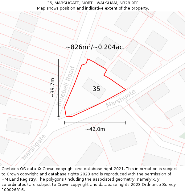 35, MARSHGATE, NORTH WALSHAM, NR28 9EF: Plot and title map