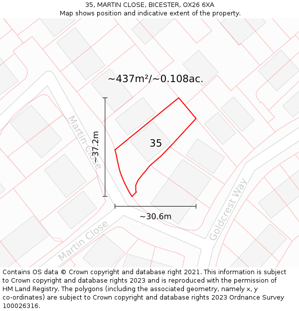 35, MARTIN CLOSE, BICESTER, OX26 6XA: Plot and title map