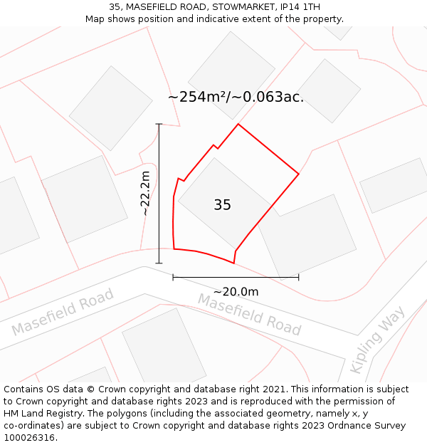 35, MASEFIELD ROAD, STOWMARKET, IP14 1TH: Plot and title map