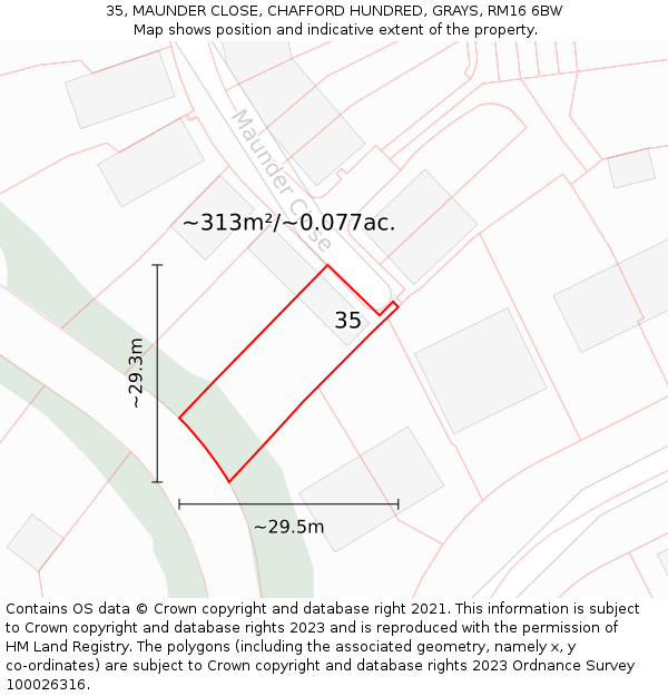 35, MAUNDER CLOSE, CHAFFORD HUNDRED, GRAYS, RM16 6BW: Plot and title map