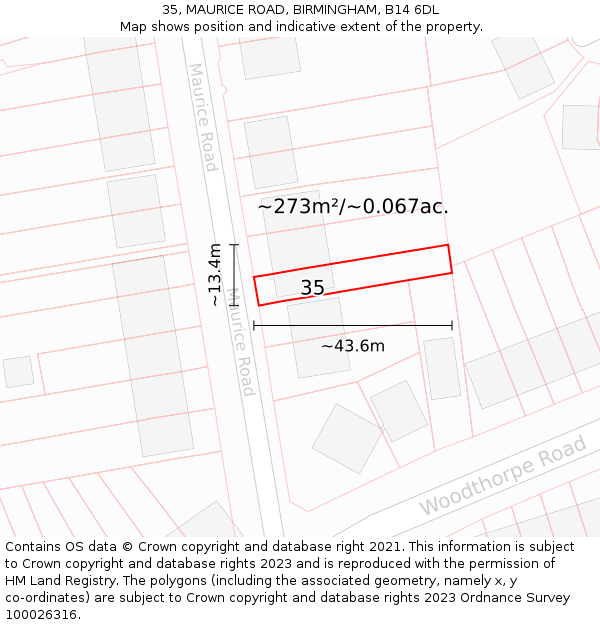 35, MAURICE ROAD, BIRMINGHAM, B14 6DL: Plot and title map