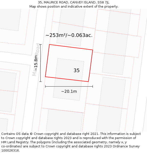 35, MAURICE ROAD, CANVEY ISLAND, SS8 7JL: Plot and title map