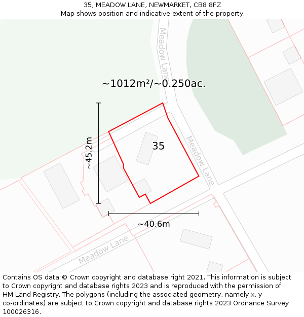 35, MEADOW LANE, NEWMARKET, CB8 8FZ: Plot and title map