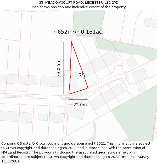 35, MEADOWCOURT ROAD, LEICESTER, LE2 2PD: Plot and title map