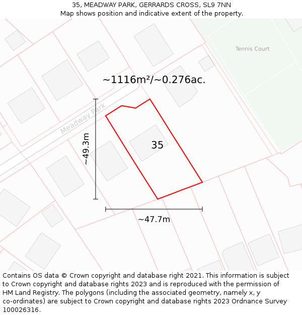 35, MEADWAY PARK, GERRARDS CROSS, SL9 7NN: Plot and title map