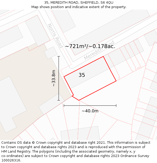 35, MEREDITH ROAD, SHEFFIELD, S6 4QU: Plot and title map