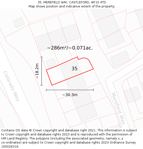 35, MEREFIELD WAY, CASTLEFORD, WF10 4TD: Plot and title map