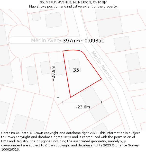 35, MERLIN AVENUE, NUNEATON, CV10 9JY: Plot and title map