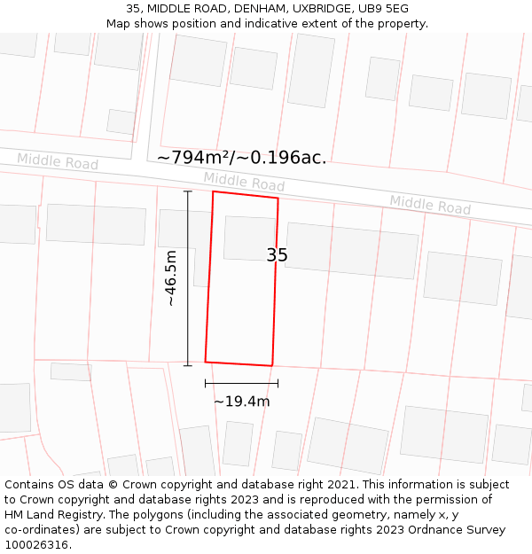 35, MIDDLE ROAD, DENHAM, UXBRIDGE, UB9 5EG: Plot and title map