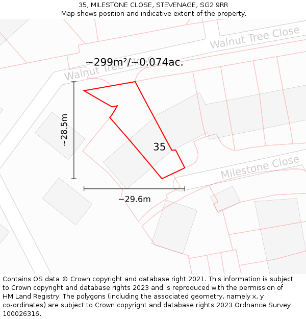 35, MILESTONE CLOSE, STEVENAGE, SG2 9RR: Plot and title map