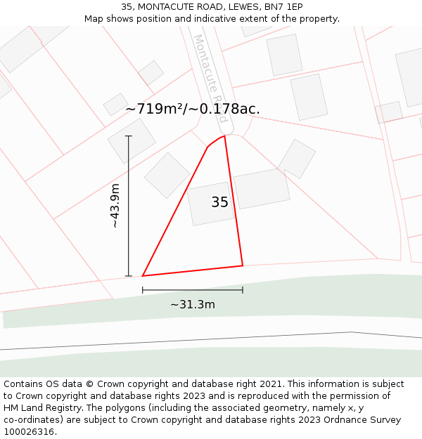 35, MONTACUTE ROAD, LEWES, BN7 1EP: Plot and title map