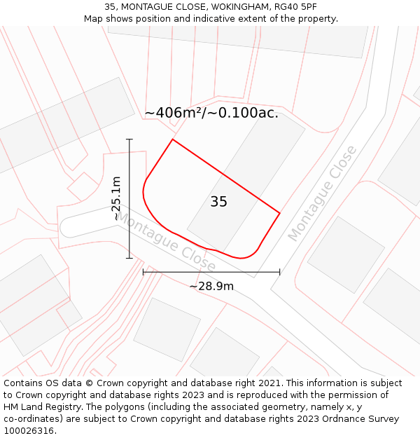 35, MONTAGUE CLOSE, WOKINGHAM, RG40 5PF: Plot and title map