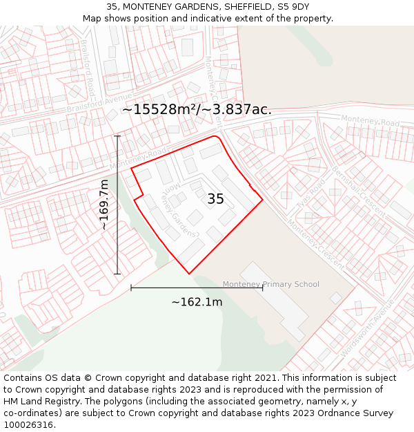 35, MONTENEY GARDENS, SHEFFIELD, S5 9DY: Plot and title map