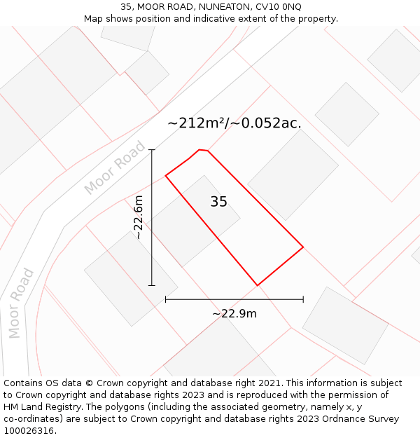 35, MOOR ROAD, NUNEATON, CV10 0NQ: Plot and title map