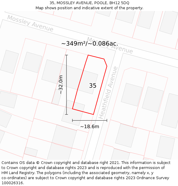 35, MOSSLEY AVENUE, POOLE, BH12 5DQ: Plot and title map