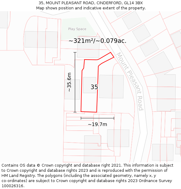 35, MOUNT PLEASANT ROAD, CINDERFORD, GL14 3BX: Plot and title map