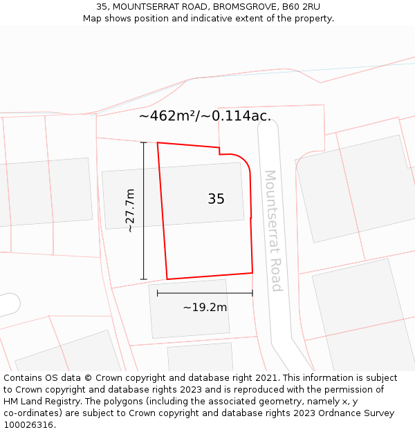 35, MOUNTSERRAT ROAD, BROMSGROVE, B60 2RU: Plot and title map