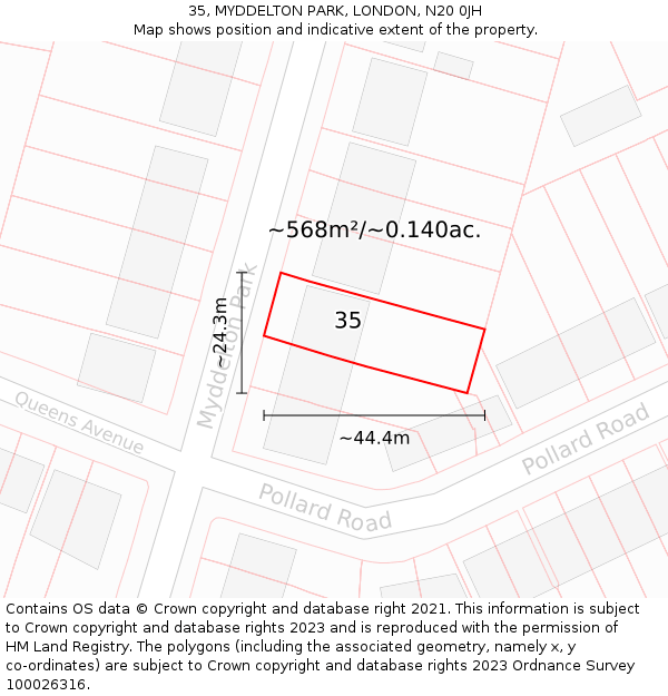 35, MYDDELTON PARK, LONDON, N20 0JH: Plot and title map