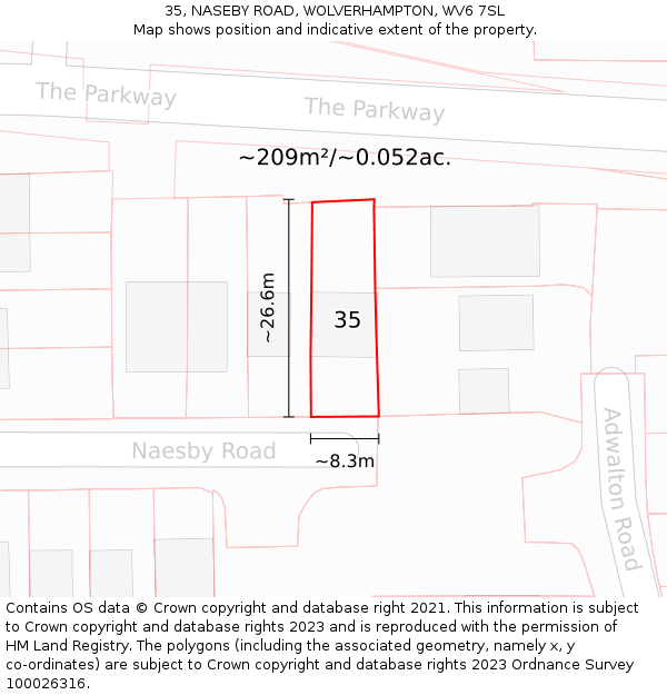 35, NASEBY ROAD, WOLVERHAMPTON, WV6 7SL: Plot and title map