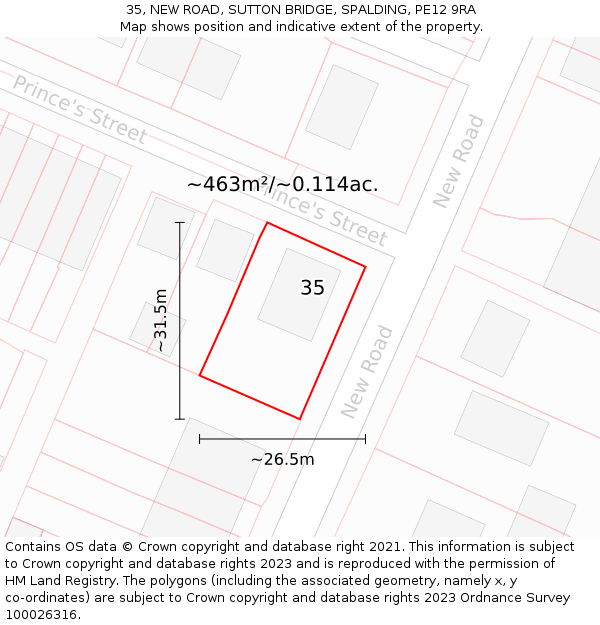 35, NEW ROAD, SUTTON BRIDGE, SPALDING, PE12 9RA: Plot and title map