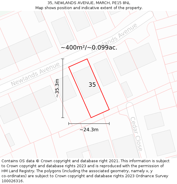 35, NEWLANDS AVENUE, MARCH, PE15 8NL: Plot and title map