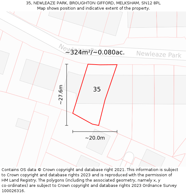 35, NEWLEAZE PARK, BROUGHTON GIFFORD, MELKSHAM, SN12 8PL: Plot and title map